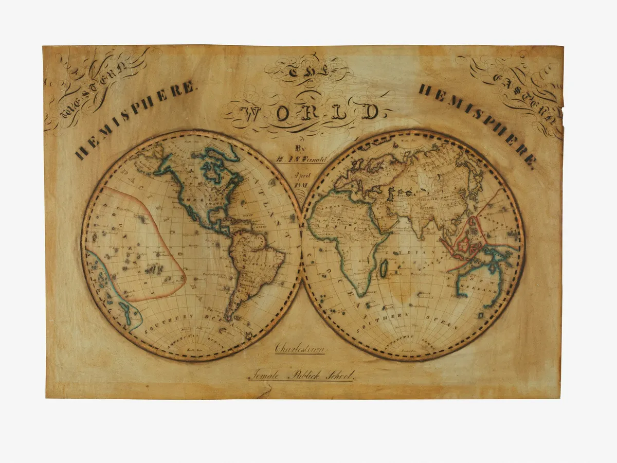 Antique World Map - Hemisphere Double Globe Engraving