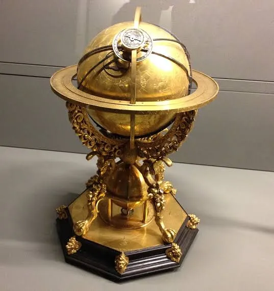 Ornate Gilt Bronze Orrery Celestial Globe with Cherub Stand