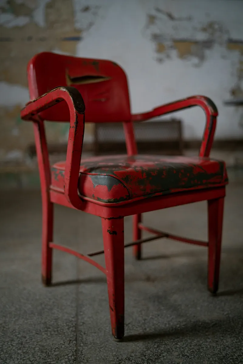 Vintage Red Metal Industrial Chair with Black Seat