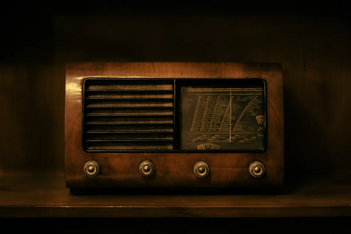 Vintage Wooden Radio with Dual Displays, circa 1940s