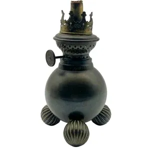 Victorian Cast Iron Oil Lamp with Ornate Brass Fittings