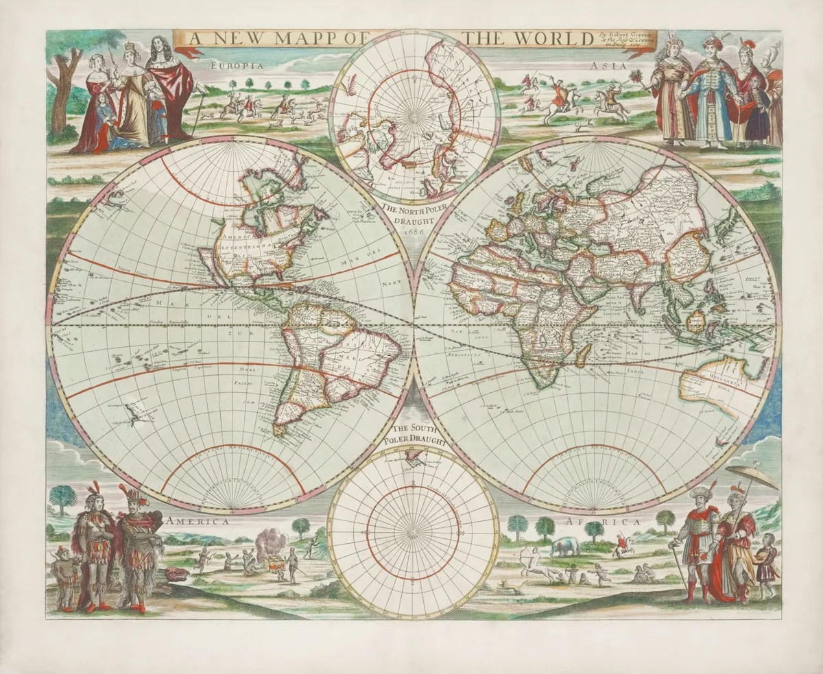 A New Map of the World - Hand Colored Antique Map, 1656