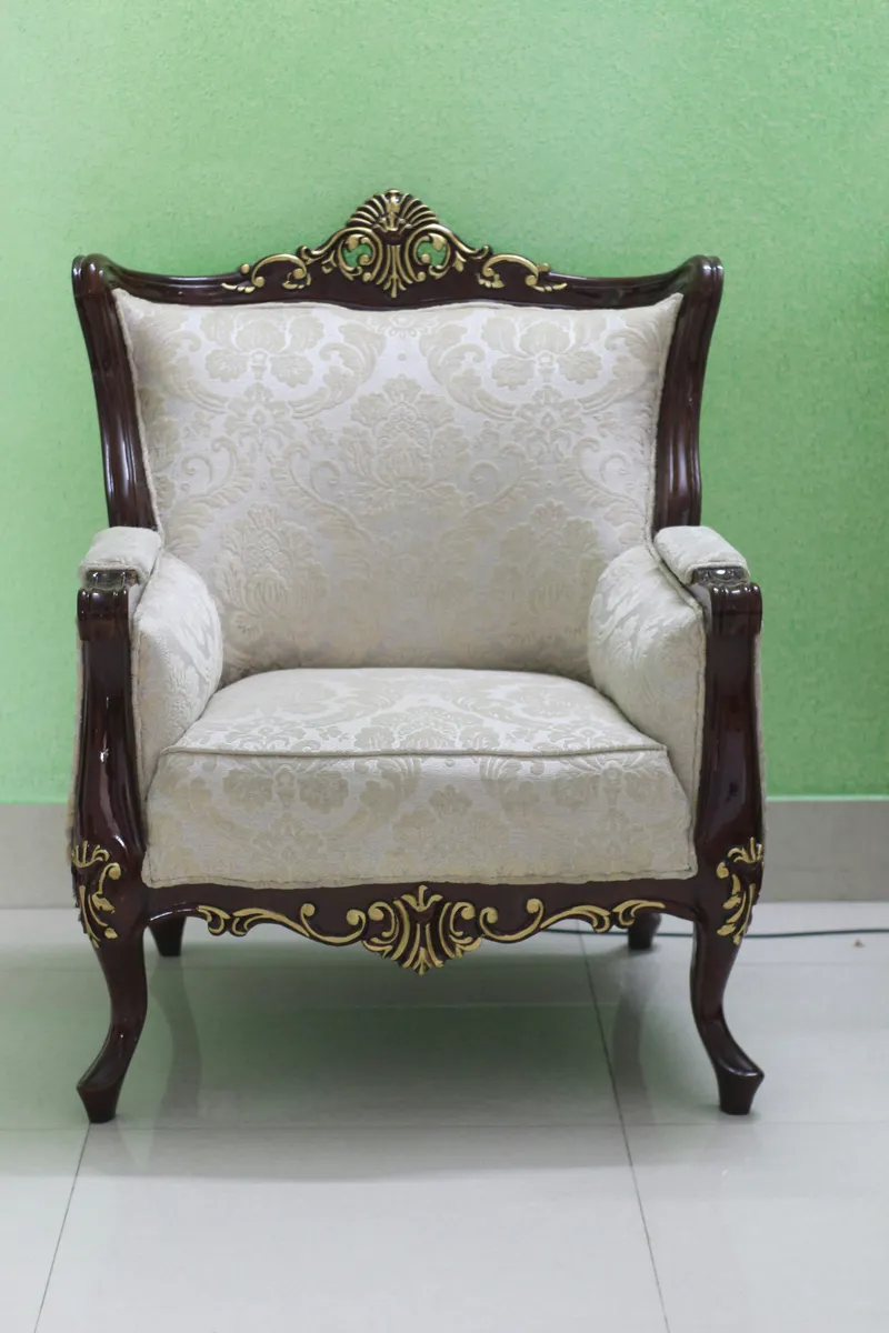 Victorian Mahogany Wingback Armchair with Damask Upholstery
