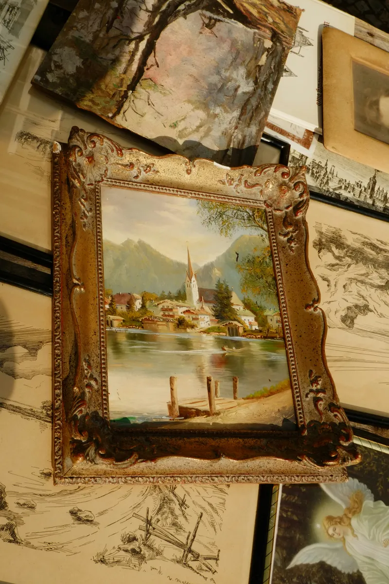 19th Century Alpine Landscape Oil Painting Ornate Gold Frame