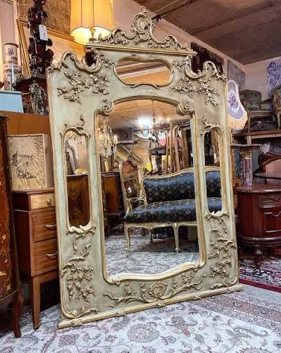 French Rococo Ornate Mirror with Carved Gilt Frame