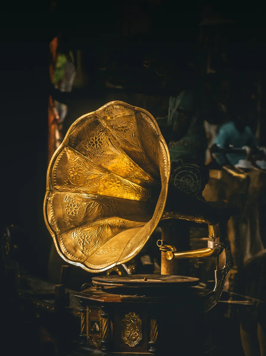 Ornate Brass Gramophone with Gilt Decoration