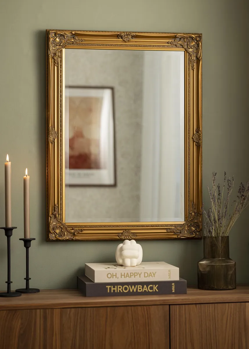 Ornate Gold Leaf Rectangular Wall Mirror, Classical Style