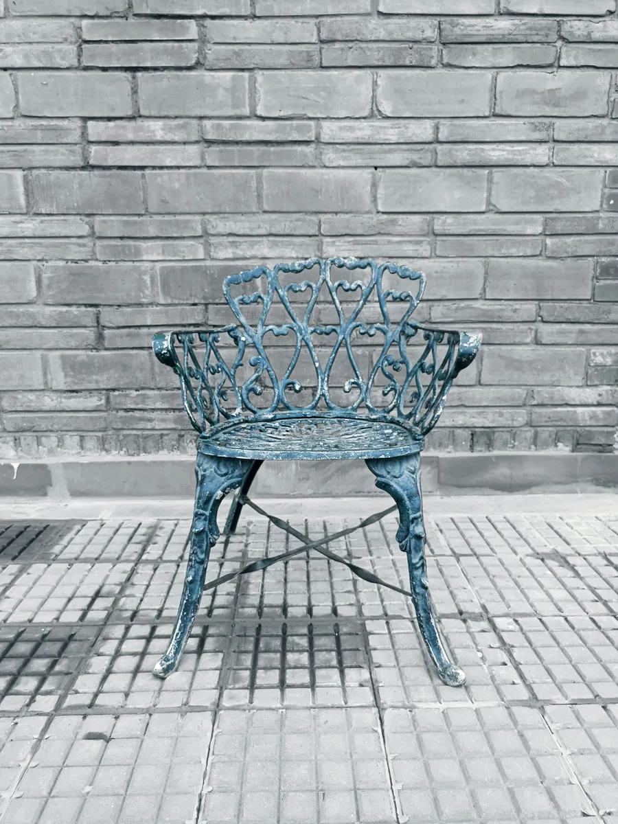 Vintage Cast Iron Garden Chair with Heart Motif