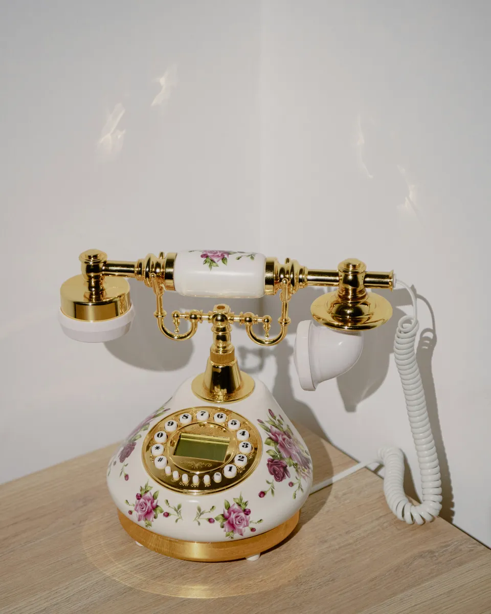 Vintage Porcelain Rotary Telephone with Floral Design