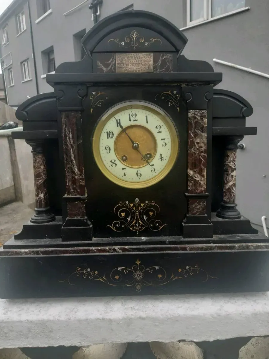 Victorian Black Marble Mantel Clock with Gilt Decoration